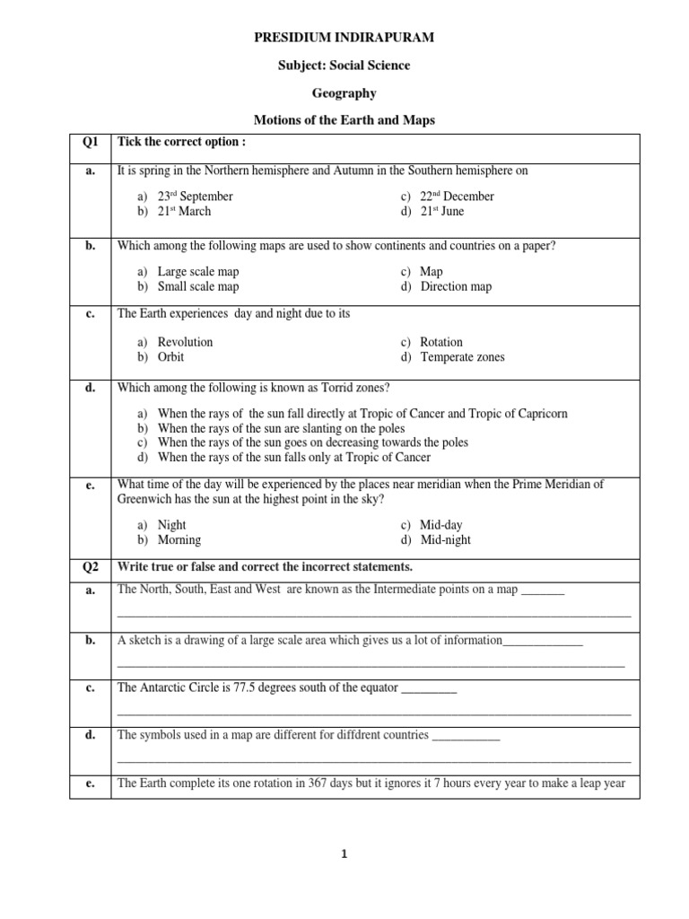 Geography Worksheet Grade 6 PDF Earth Geography