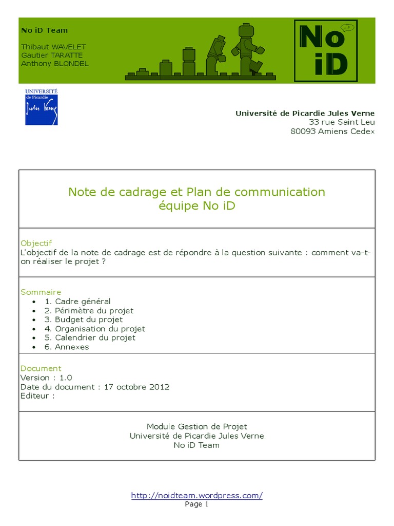 Exemple Note De Cadrage Gestion De Projet