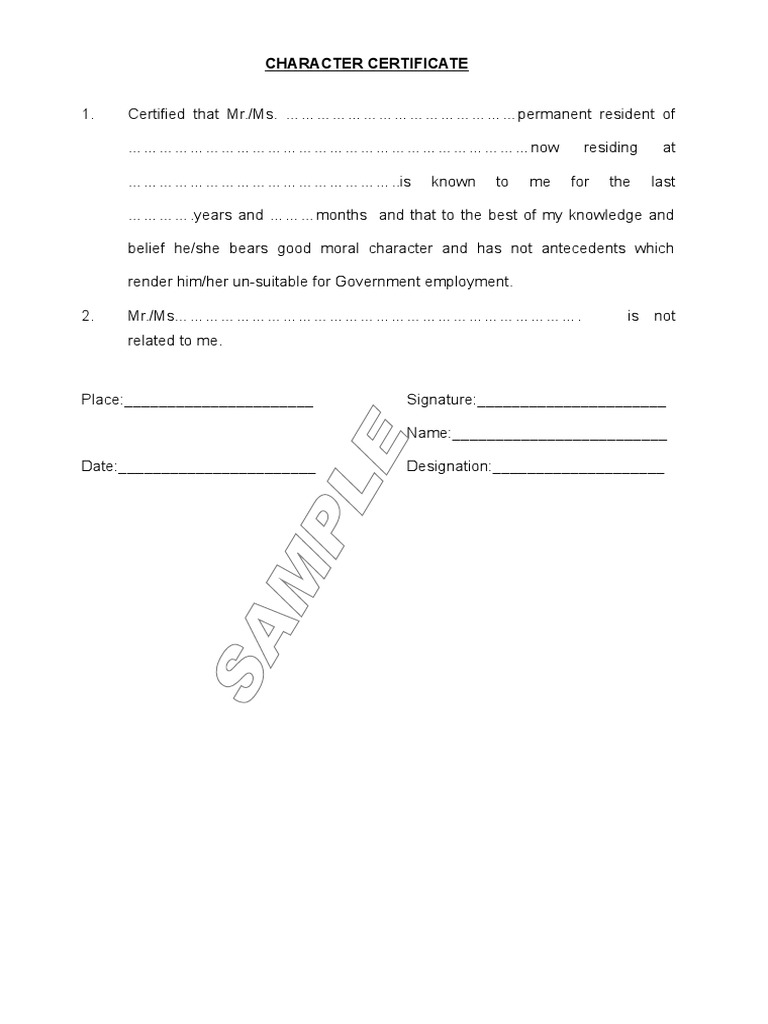 Sample Character Certificate | PDF