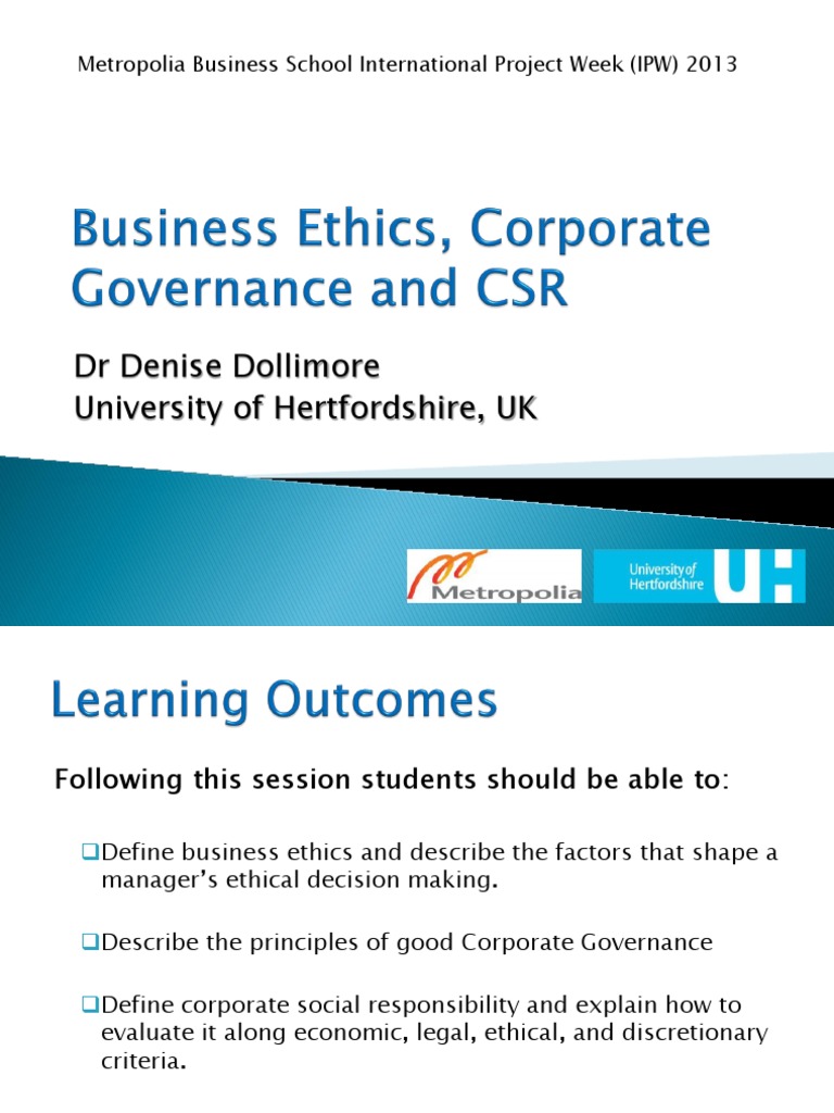 Business Ethics and Corporate Governance | PDF | Business Ethics ...