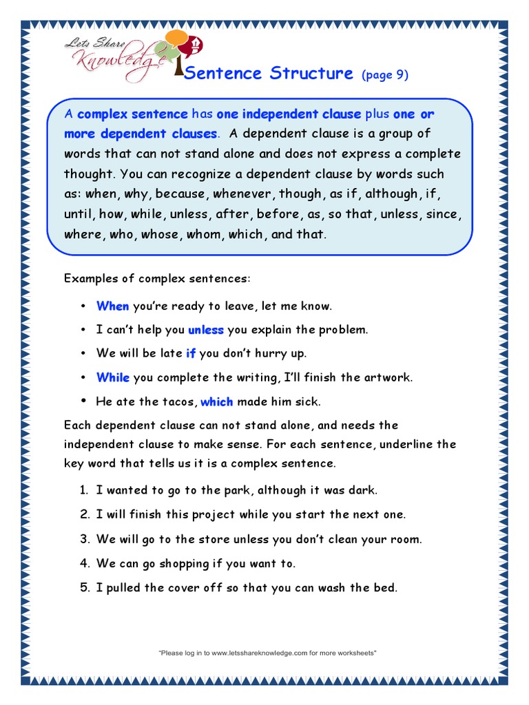 Grade 3 Grammar Worksheets Sentence Structure 09