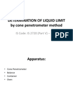Determination of Liquid Limit by Cone Penetrometer Method: IS Code: IS 2720 (Part V) - 1985