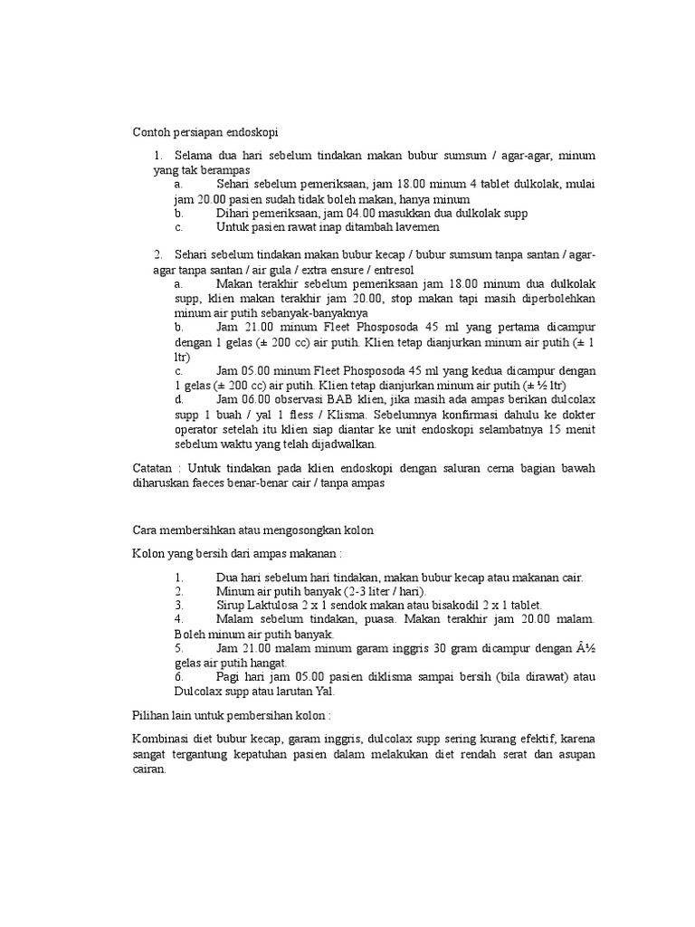 Contoh Persiapan Endoskopi PDF