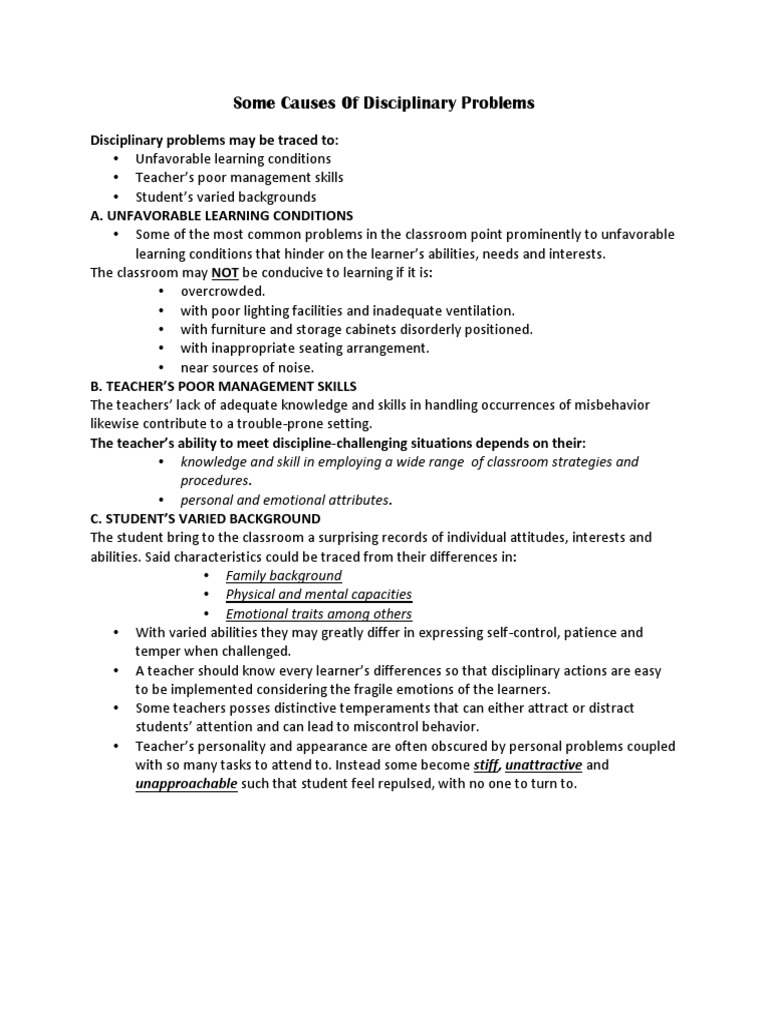 Some Causes of Disciplinary Problems | PDF | Classroom | Temperament