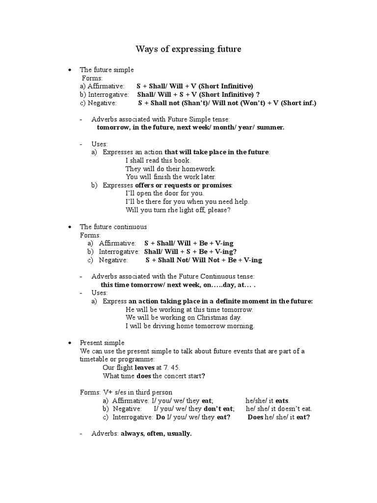 Ways of Expressing Future Theory | PDF | Languages | Language Arts ...