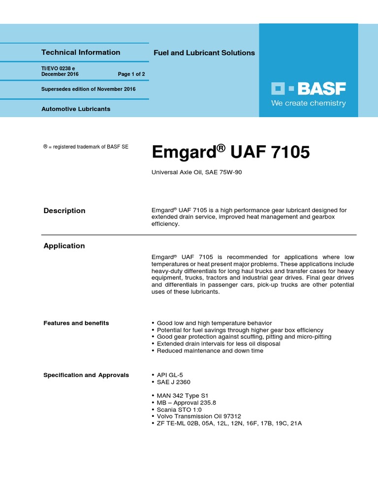 Emgard UAF 7105 | PDF | Transmission (Mechanics) | Lubricant