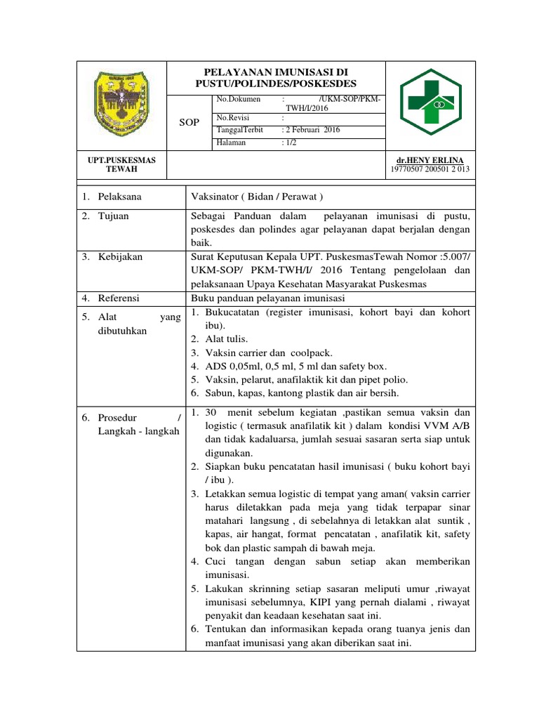 SOP Pelayanan Imunisasi Di Pustu | PDF | Sains & Mate…