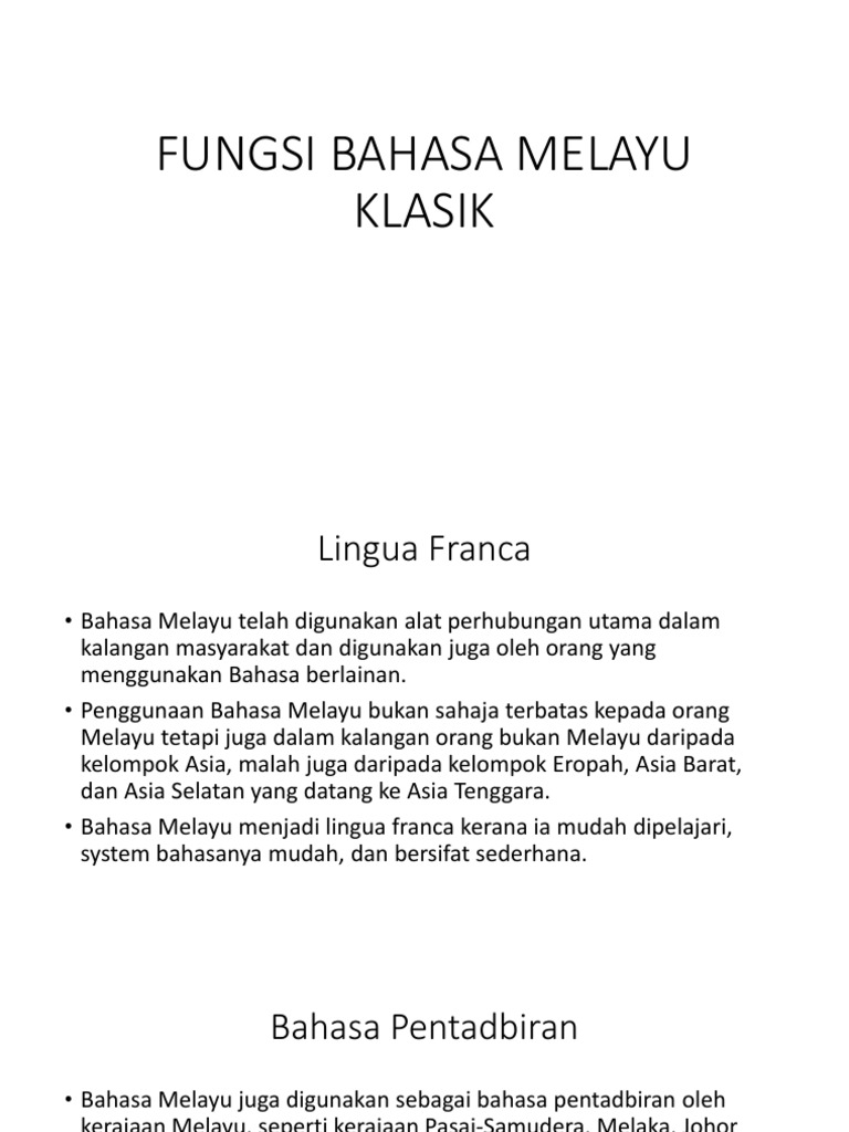 Fungsi Bahasa Melayu Klasik Pdf