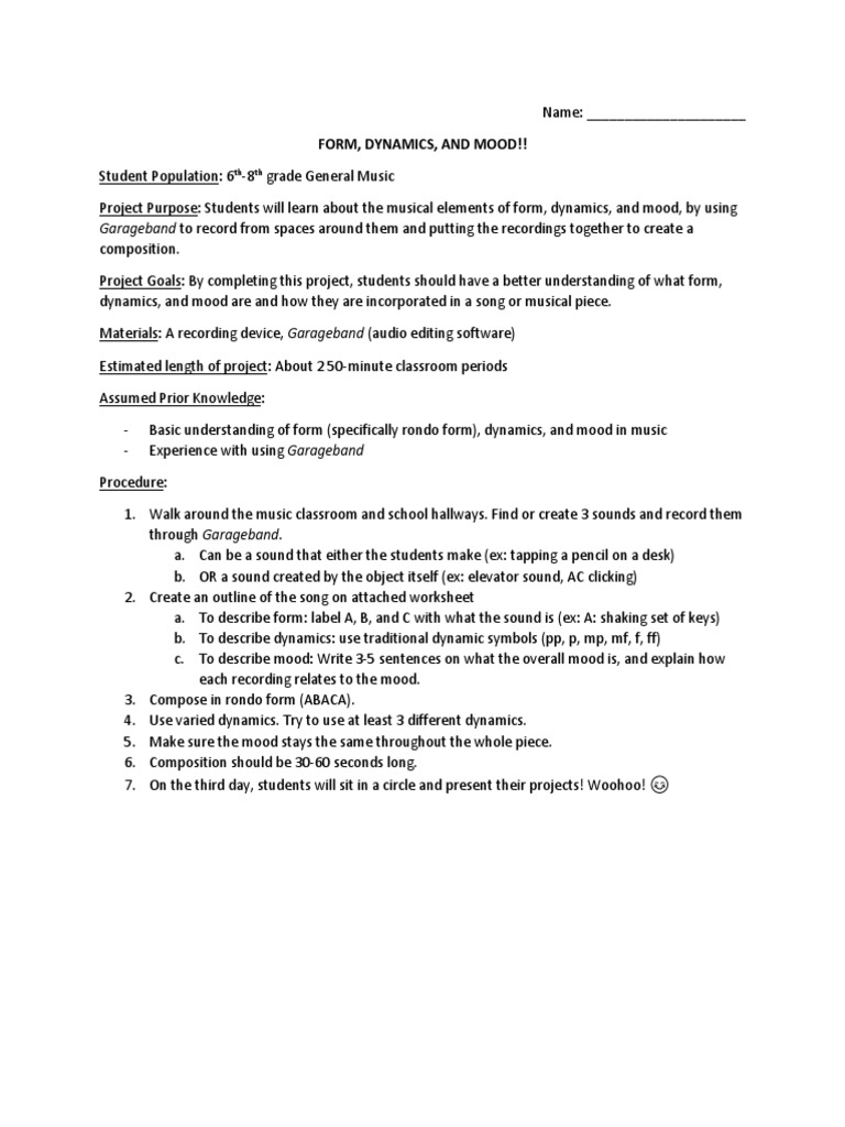 Project Design | PDF | Classroom | Musical Compositions