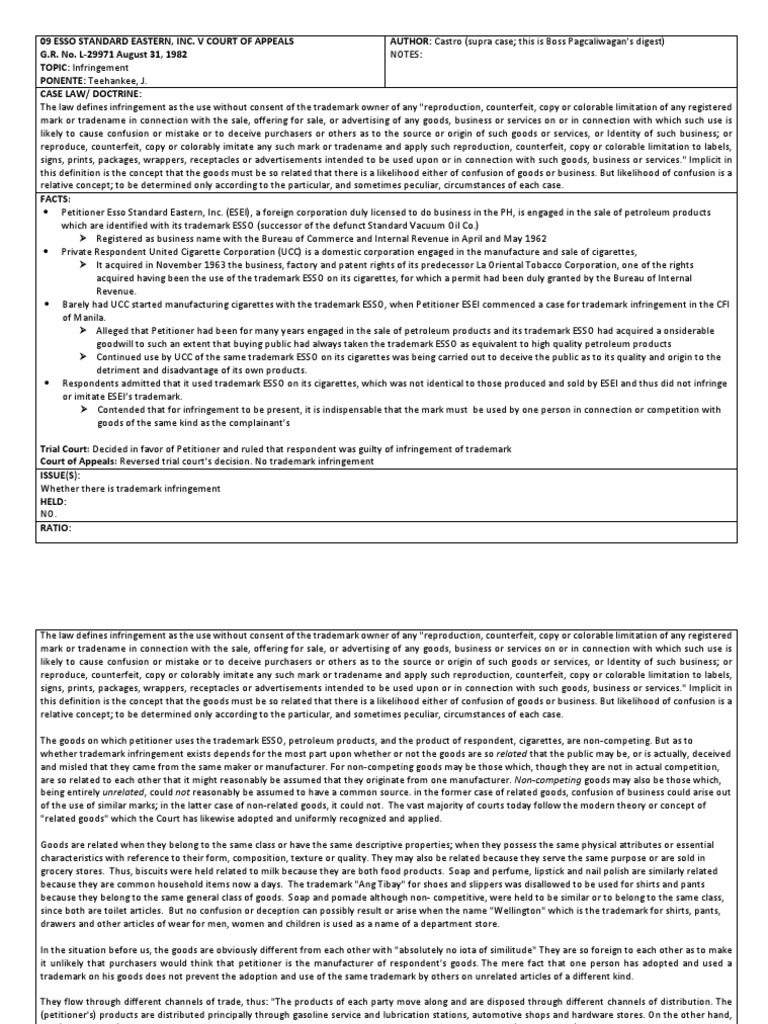 Trademark Dispute: Esso vs. UCC | PDF | Counterfeit
