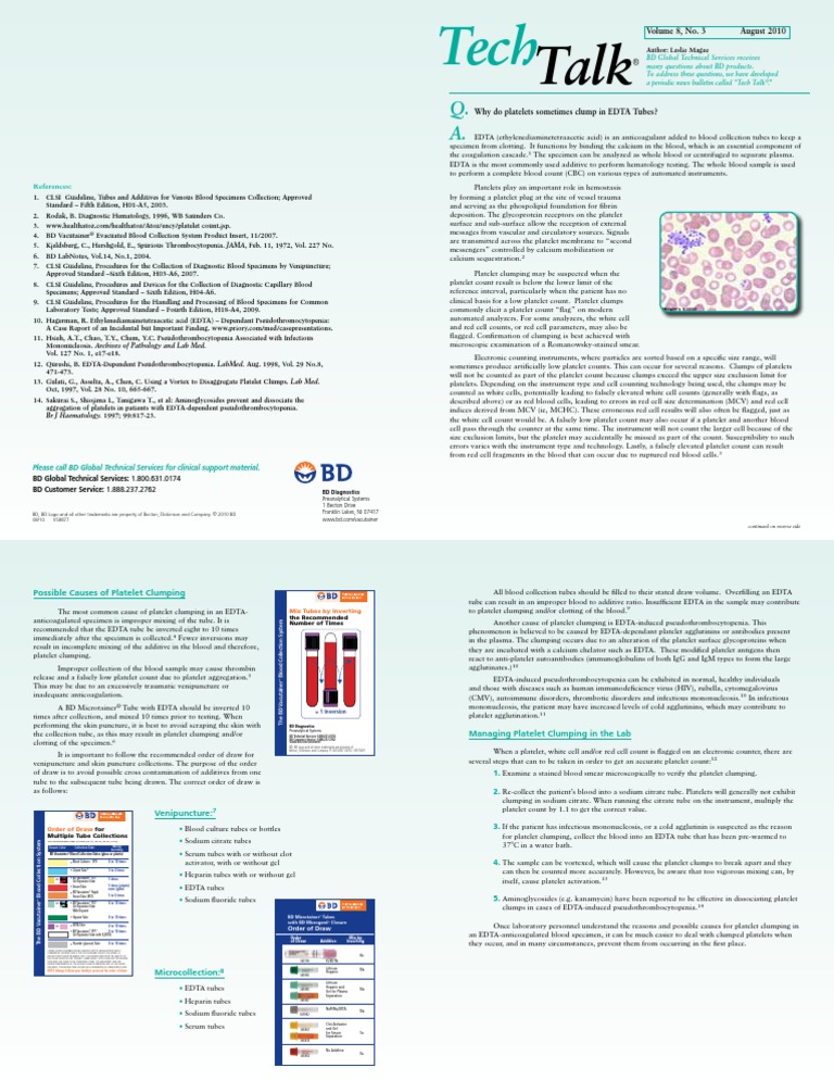 TechTalk August2010 Clump in EDTA Tubes PDF PDF Platelet