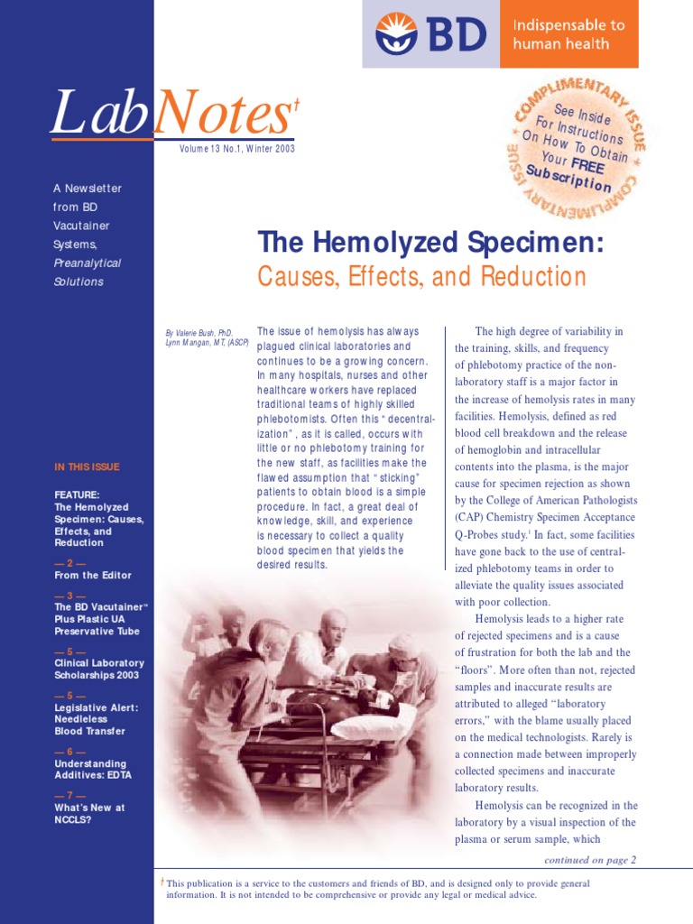 Volume13Number1_VS7044 Hemolyzed Specimen.pdf Blood Tissue (Biology)