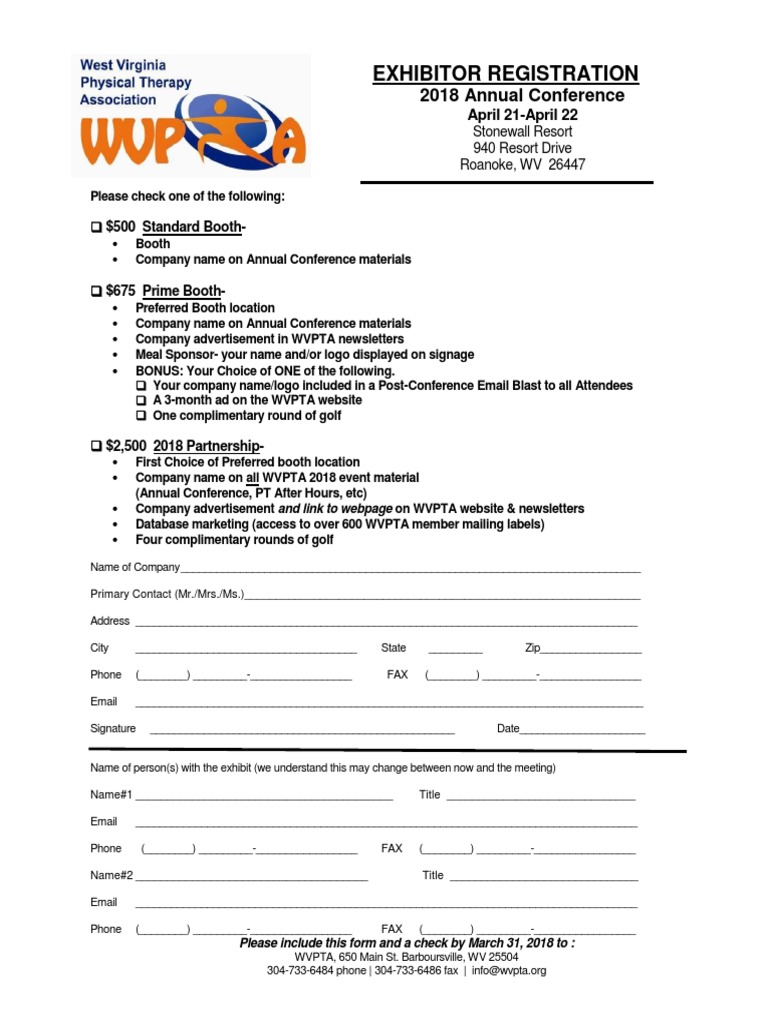 Wvpta Exhibitor Contract 2018 PDF Promotion And Marketing