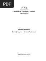 Relatório - Ensaio Limite de Liquidez e Plasticidade