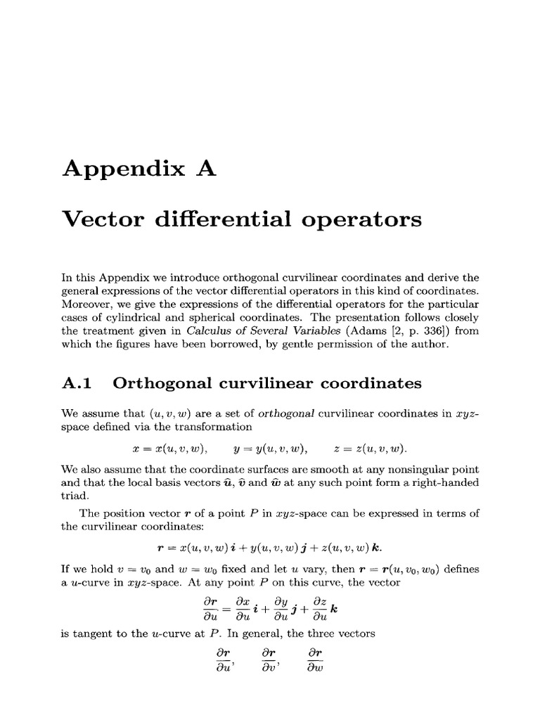 Appendix a vector differential operators a i orthogonal curvilinear