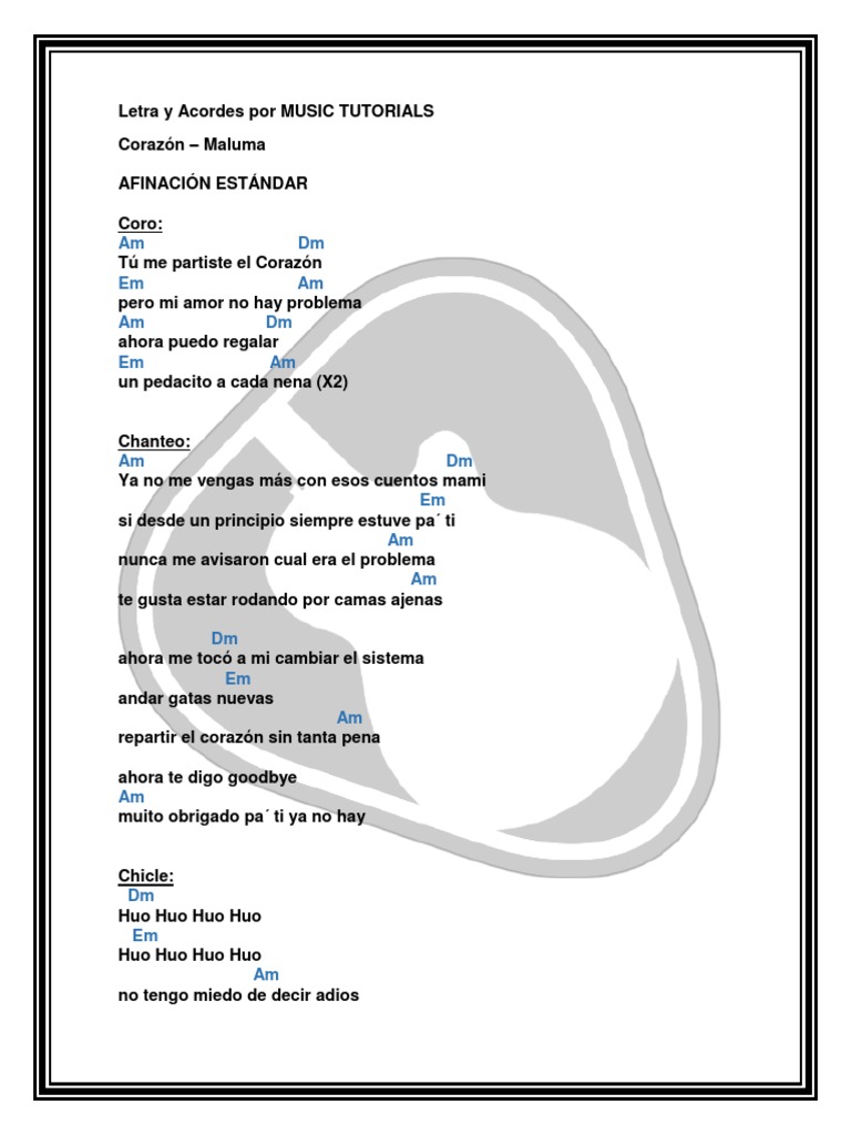 Corazon Maluma Letra Y Acordes By Musictutorials Entretenimiento General