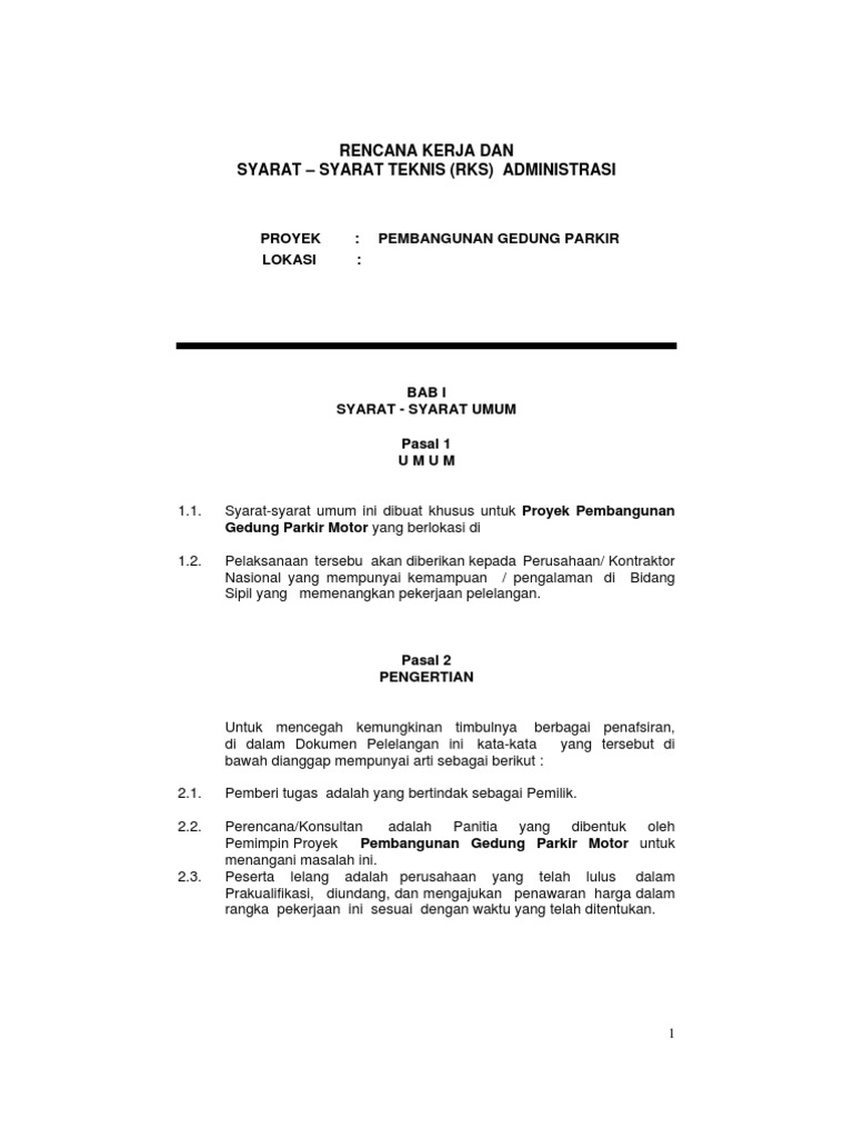 RKS Proyek Pembangunan Gedung Parkir | PDF | Pengelolaan Keuangan ...