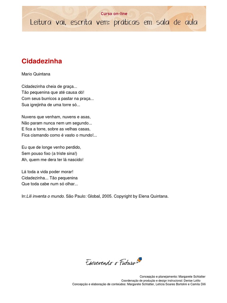 U2A3AT2 Poema Cidadezinha | PDF