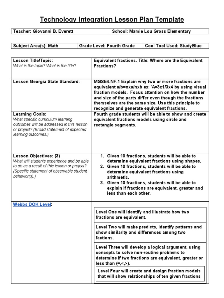 Technology: Integration Lesson Plan Template | PDF | Educational ...