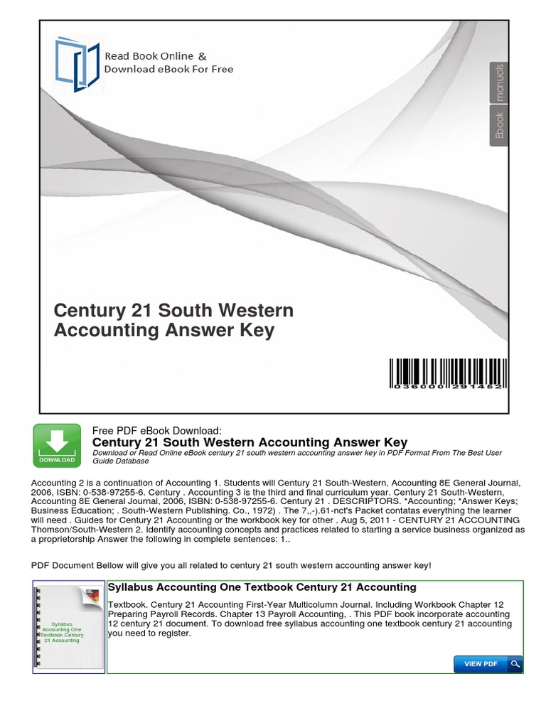 1pdf.net Century 21 South Western Accounting Answer Key Free PDF eBook  Download Century 21 South Western Accounting Answer Key Download or Read  Online eBook ...