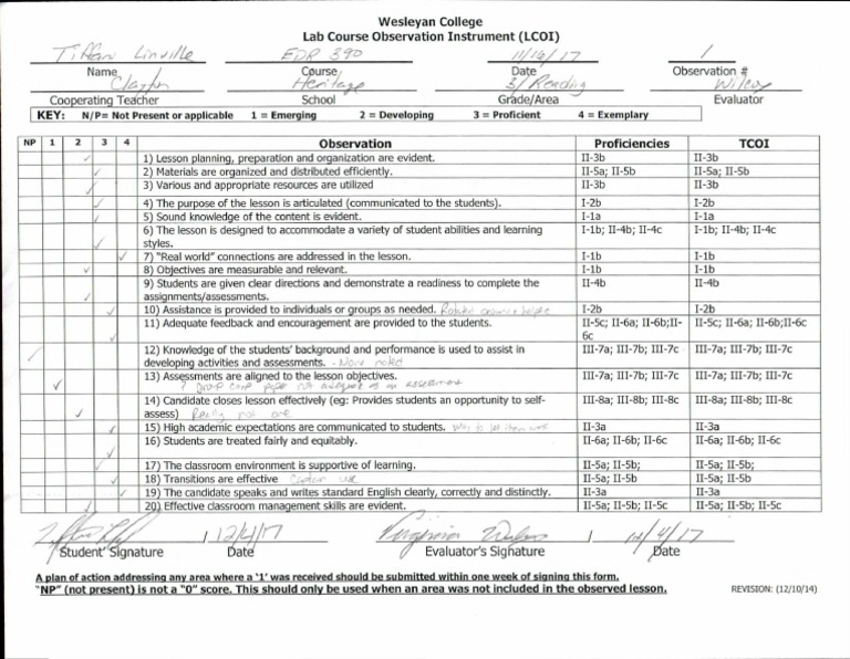 Lab Course Observation Evaluation Form | PDF | Educational Assessment ...