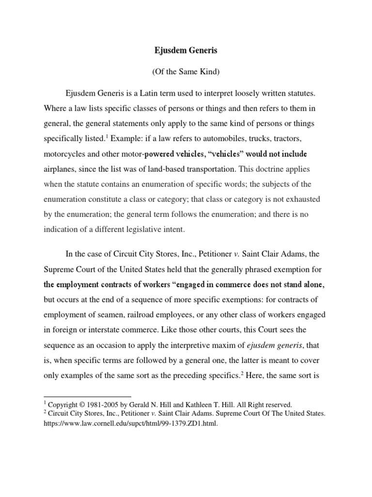 Ejusdem Generis for Print Statutory Interpretation Common Law