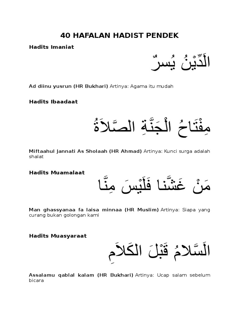 40 Hadits Pendek dan Artinya | PDF | Islamic Branches | Sharia