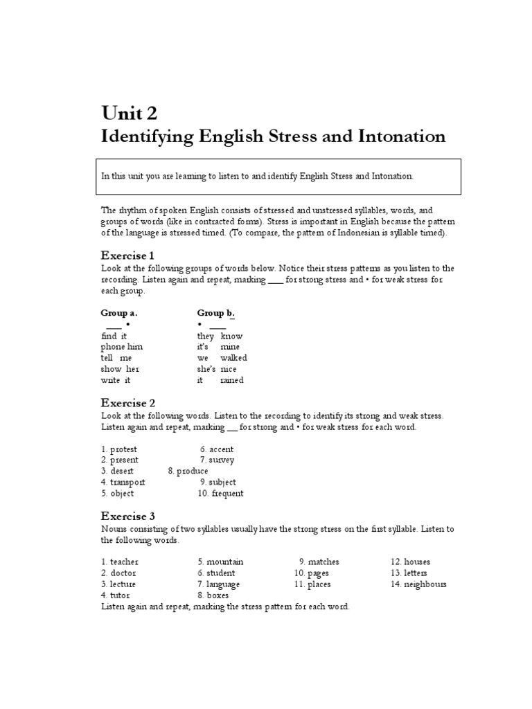 English Stress and Intonation Exercises | PDF | Stress (Linguistics ...