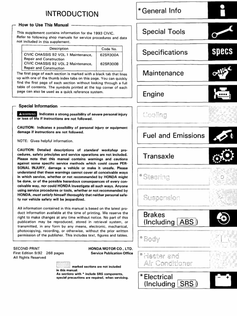 thumbnail image 2 of 1994 Honda Del Sol Owner's Manual - Original User Guide Book, Fuses & Fluids, Bishko 2 of 6