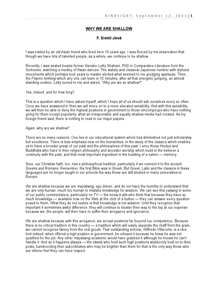 Why we are shallow f sionil jose pdf wisdom