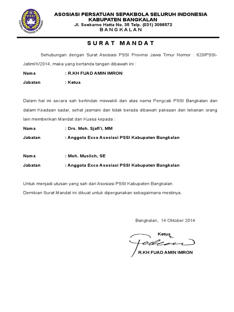 Surat Mandat Pssi 2014