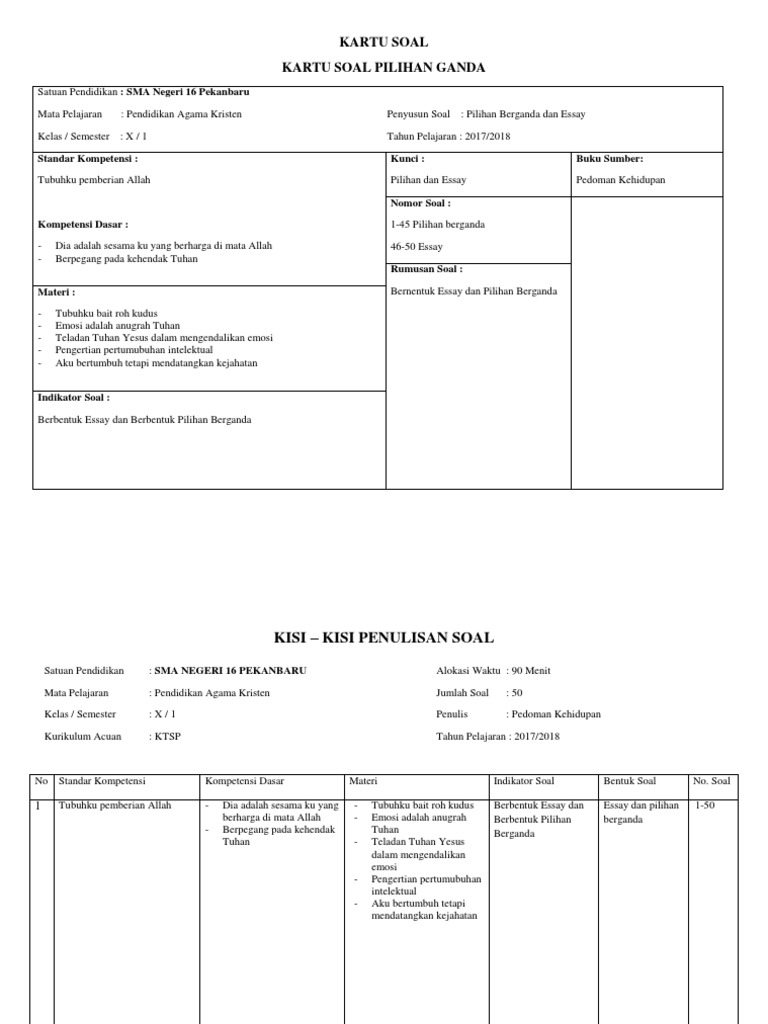 Kartu Soal &amp; Kisikisi Soal