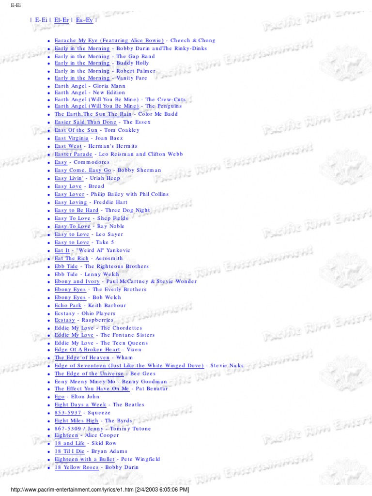 Lyrics e | PDF | Musicians | American Musicians
