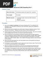 CAE Speaking Part One Lesson Plan