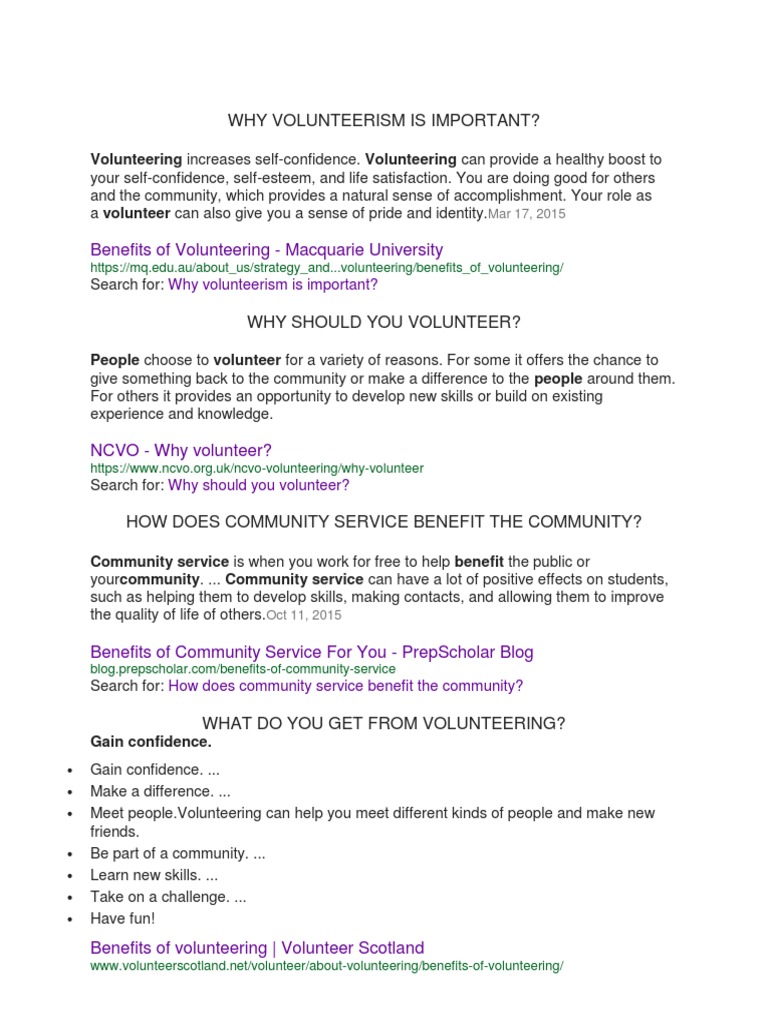 Importance of Volunteerism Explained | PDF | Volunteering | Service ...
