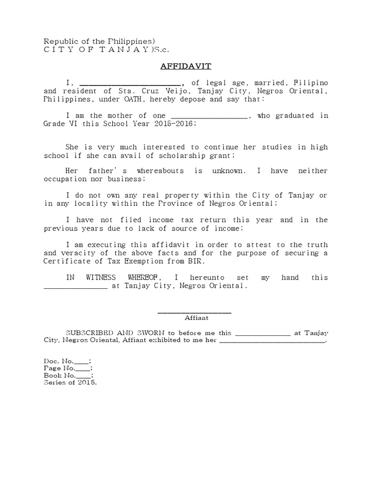 Affidavit For Tax Exemption | PDF