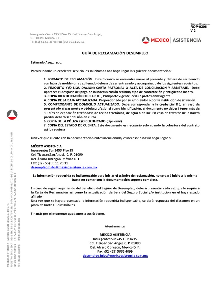 Formato De Reclamacion Por Desempleo Poliza De Seguros Seguro