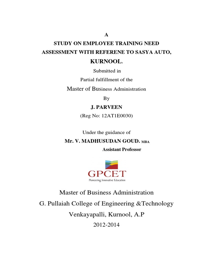Project Front Pages | Master Of Business Administration | Academia