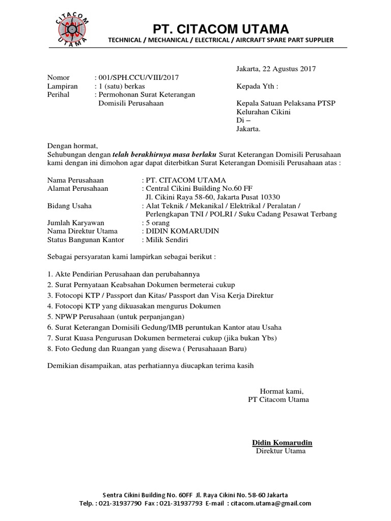 Surat Keterangan Domisili Gedung Contoh Surat