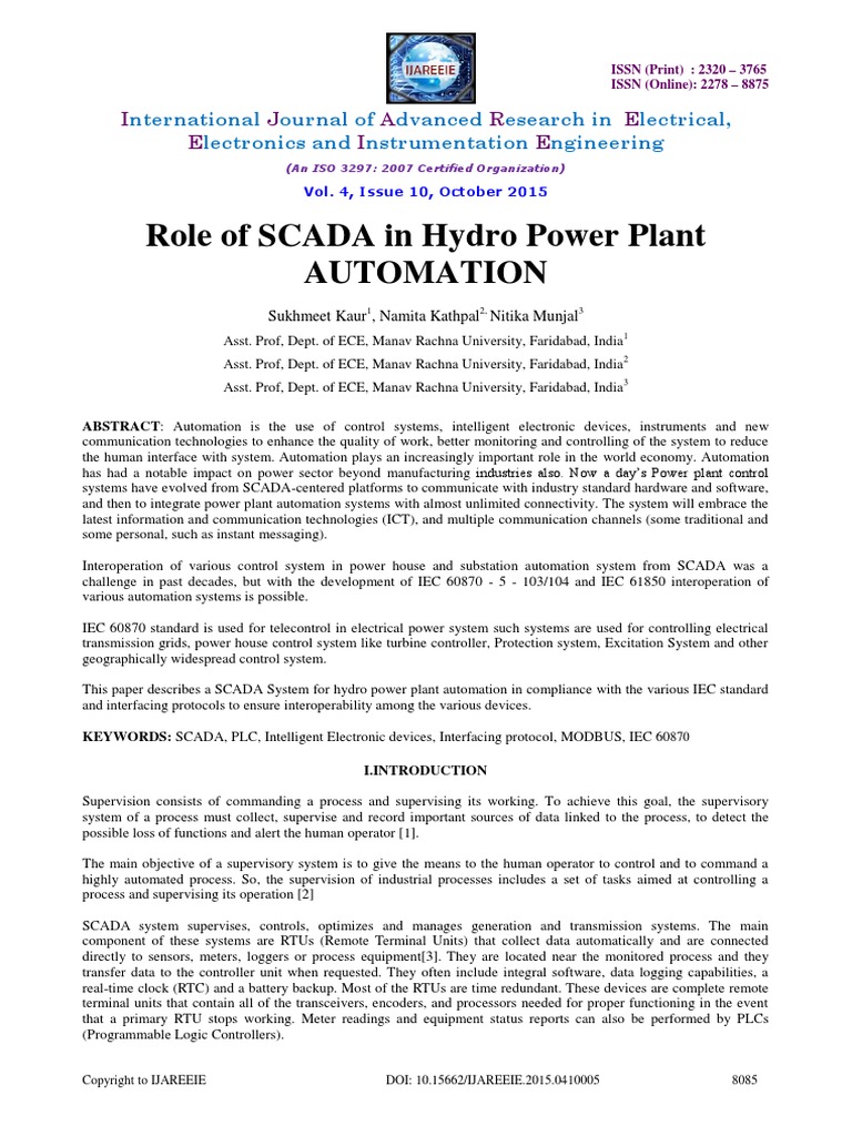 Role of SCADA in Hydro Power Plant | PDF | Scada | Programmable Logic ...