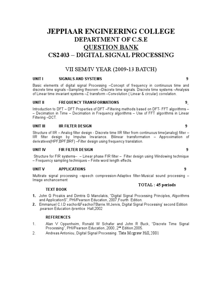 DSP Question Bank IV CSE - Cs - 2403doc | PDF | Discrete Fourier ...