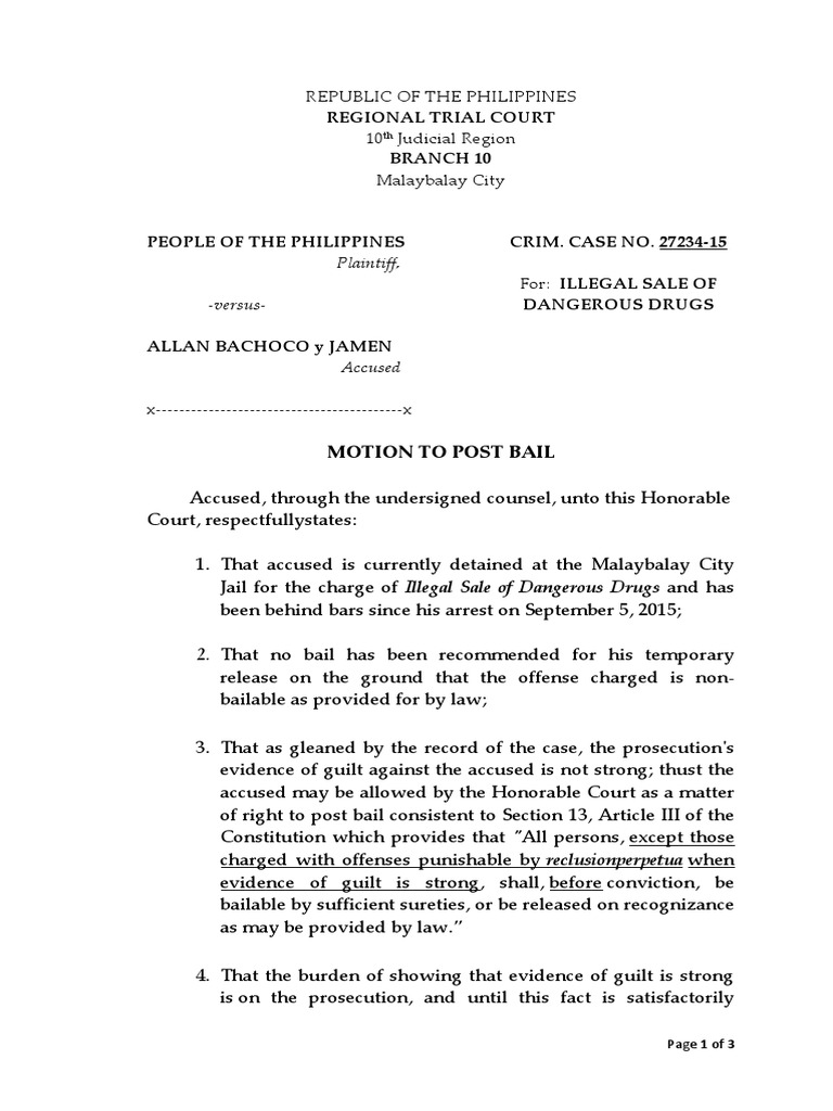 Motion To Post Bail PDF Bail Public Sphere