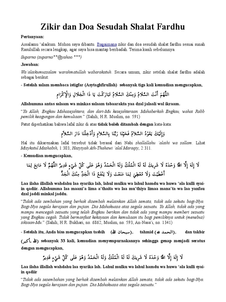 Bacaan Dzikir Setelah Shalat Pdf