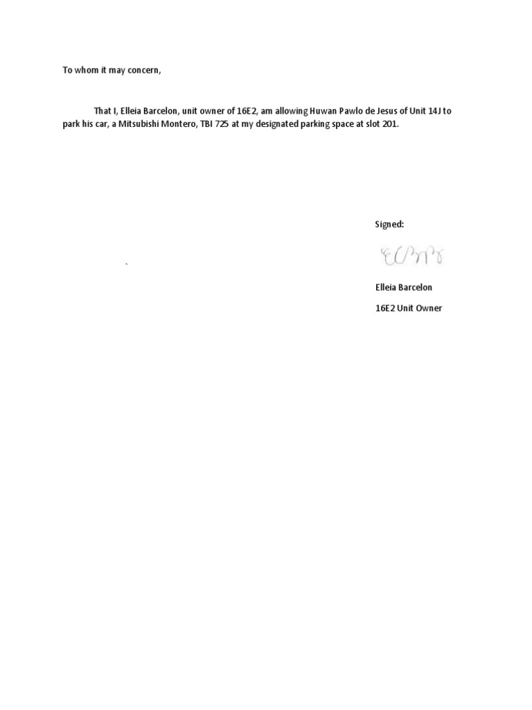 Parking Authorization Letter | PDF