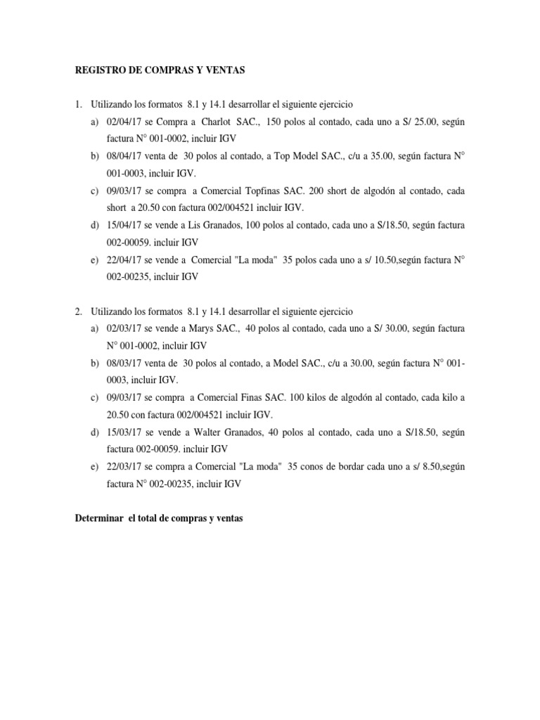 Ejemplos de Registro de Compras y Ventas | PDF | Bancos | Dinero