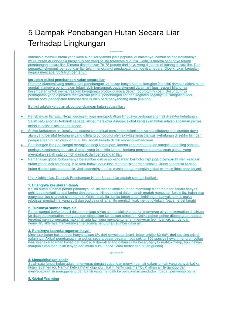Gambar Penebangan Pohon Secara Liar