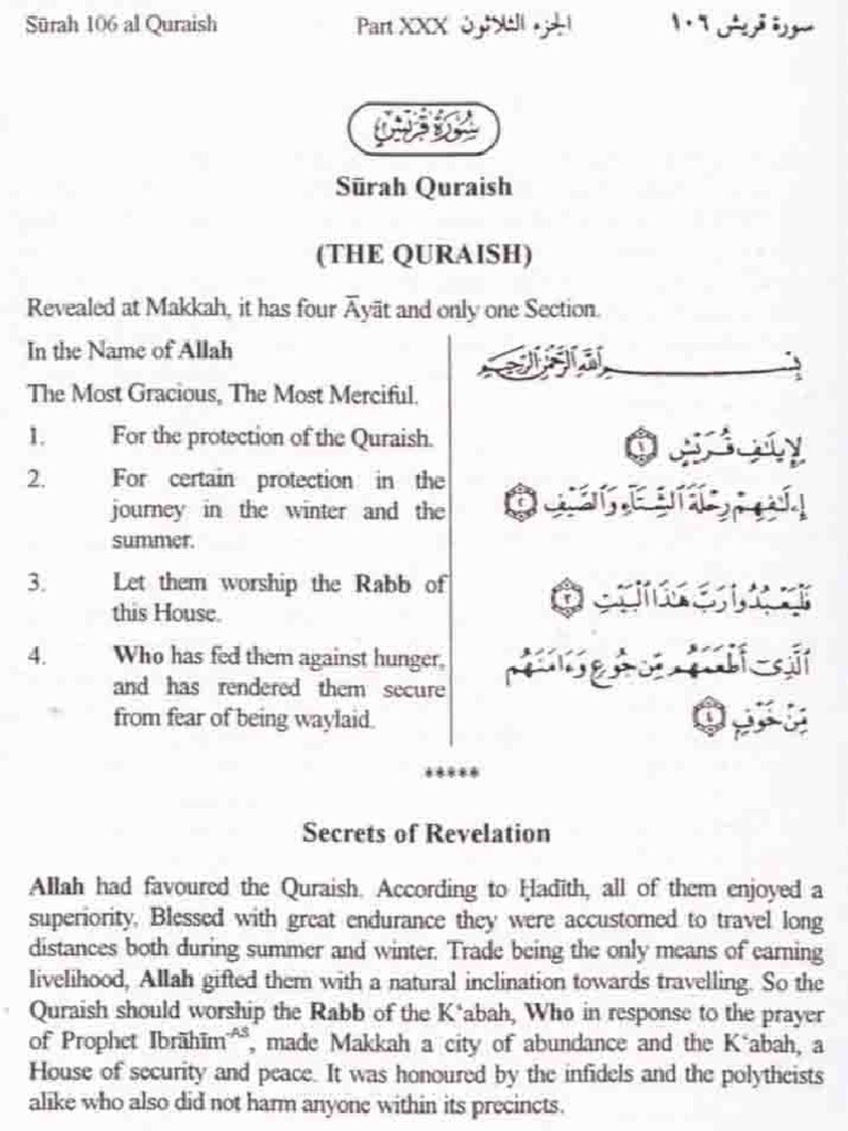 Sura Tul Quraish Surah No 106 English Pdf
