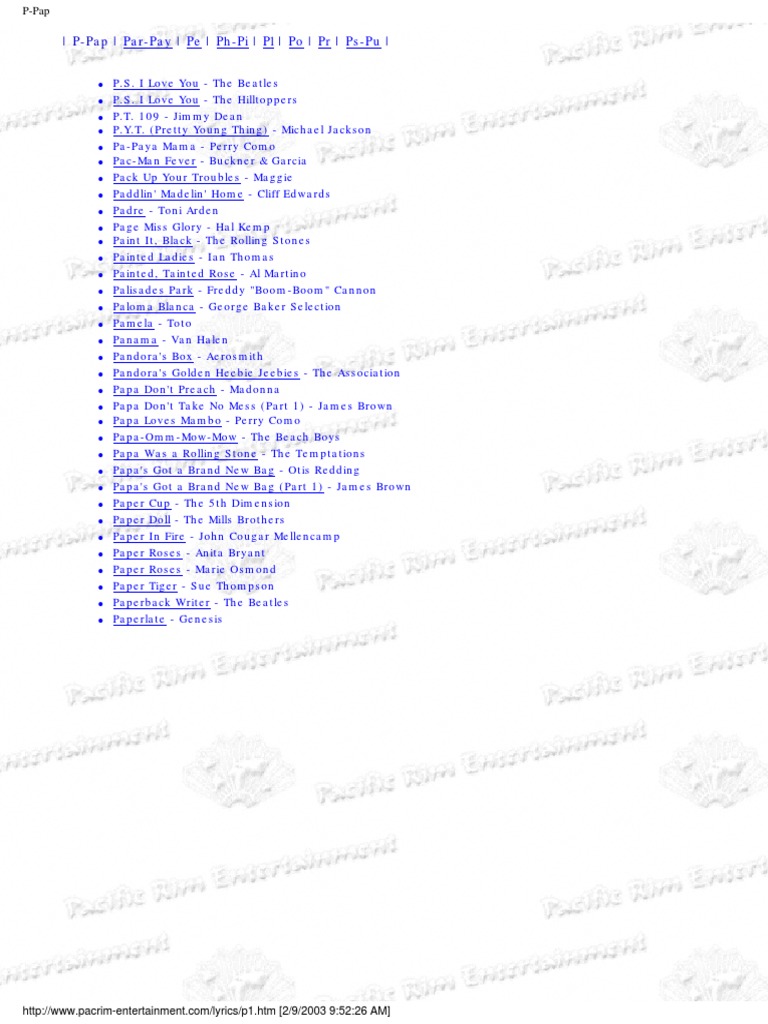 Lyrics P Musicians American Musicians