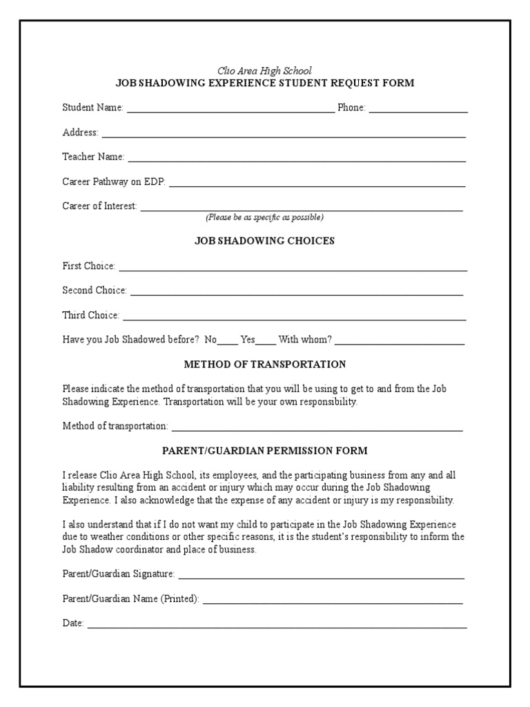 Job Shadow Request Form | PDF