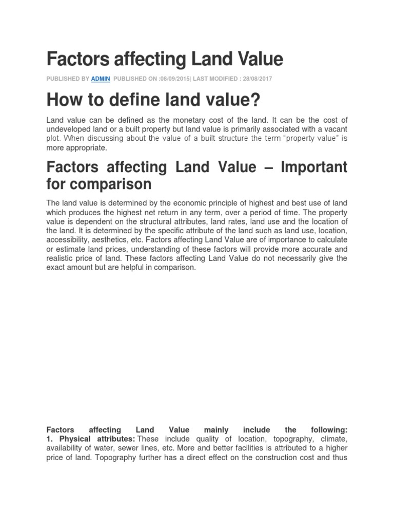 Factors Affecting Land Value PDF Real Estate Appraisal Economics